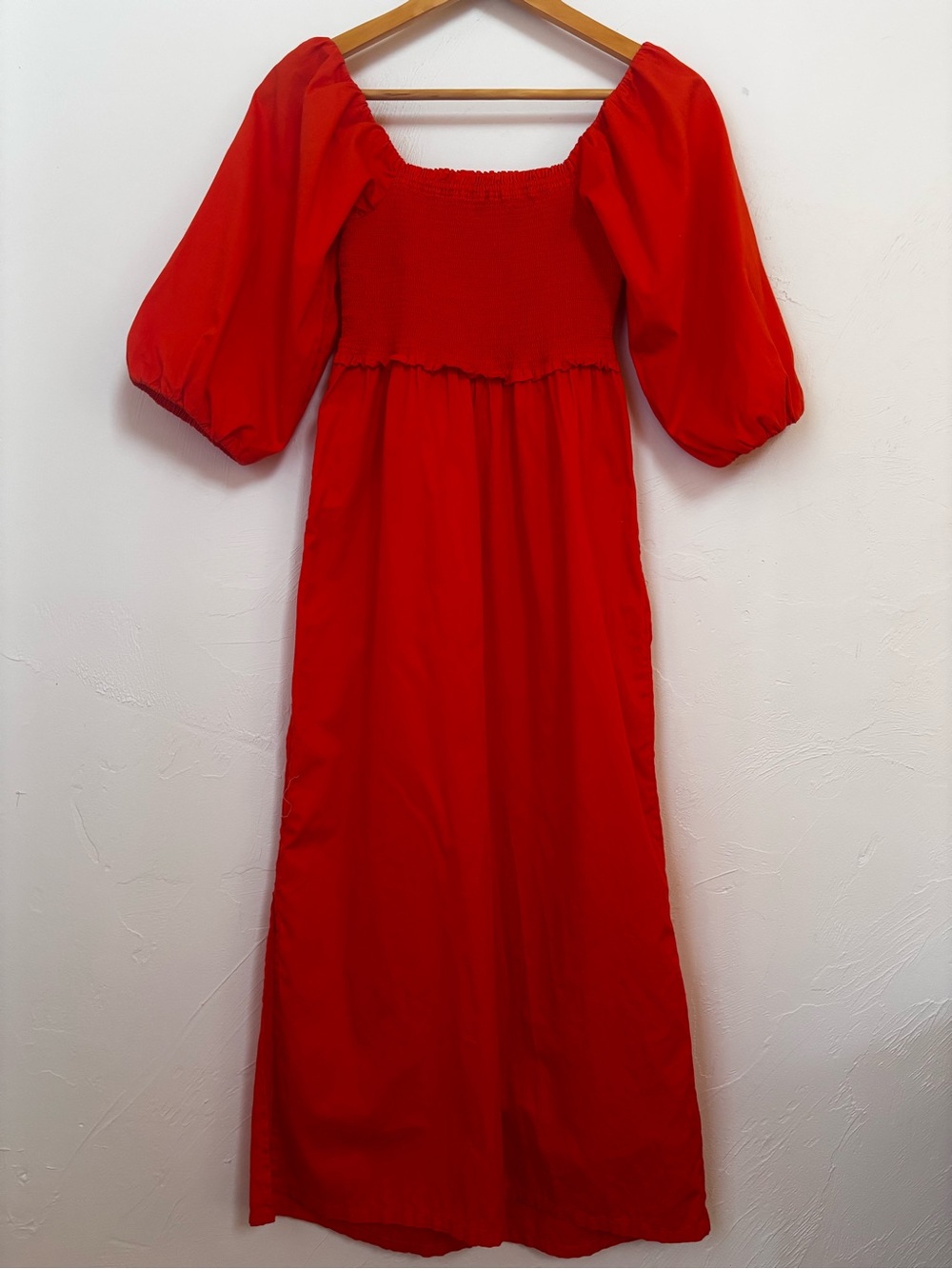 Free Assembly Smocked Puff Sleeve Maxi Dress Pumpkin Orange XS